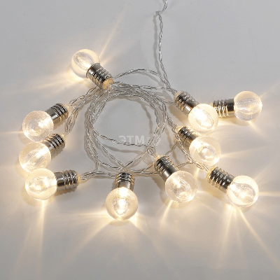 Гирлянда светодиодная Лампочки 10 LED, 1.5 м, прозрачный ПВХ, теплый белый свечение, 2 х АА батарейки не в комплекте