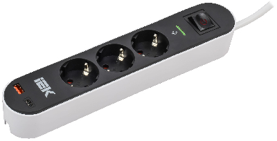 Фильтр сетевой СФ-03К 16А USB A+C 20Вт 1,5м 3х1,5мм2 черный IEK