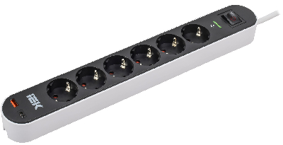 Фильтр сетевой СФ-06К 16А USB A+C 20Вт 1,5м 3х1,5мм2 черный IEK