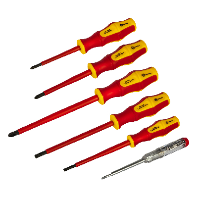 Набор отверток диэлектрических Ultra Grip, 6 шт,: РН1, РН2, РН3, SL4, SL5.5, индикаторная отвётка, CR-V, коробка