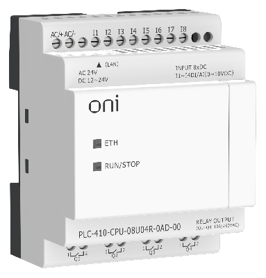 ПЛК 410 Модуль ЦПУ 4 DI 4 UI (0-10 В/DI) 4 RO 12В-24В DC или 24В AC с Ethernet портом без экрана ONI
