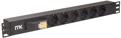 PDU 6 розеток DIN49440 (нем. станд.), с автоматом на 10А, 1U, без шнура, вх. IEC320 C14, алюминиевый профиль, черный