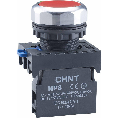Кнопка NP8-11BN/4 без подсветки, самовозвратом, красная, 1НО+1НЗ, IP65 (R)