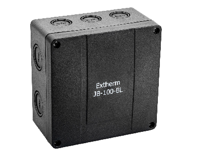 Коробка распределительная Extherm JB-100-BL       140*140*76 мм IP 66, черная, в комплекте с        клеммным рядом 10х10 кв.мм., 76А